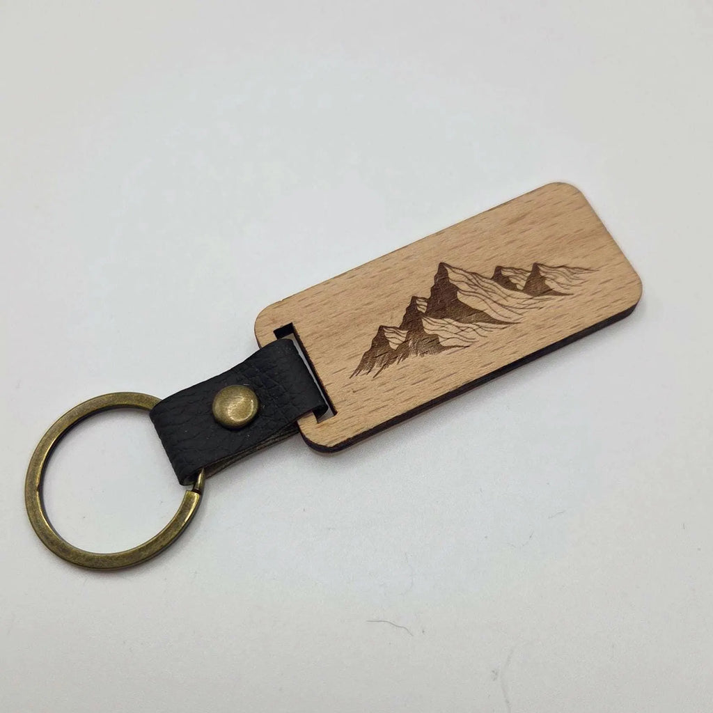 Personalised Mountain and Name – Wooden Keychain