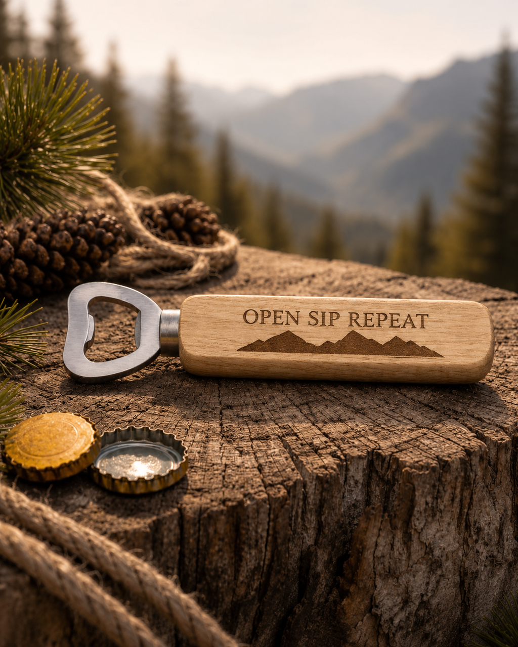 Open Sip Repeat Wooden Bottle Opener
