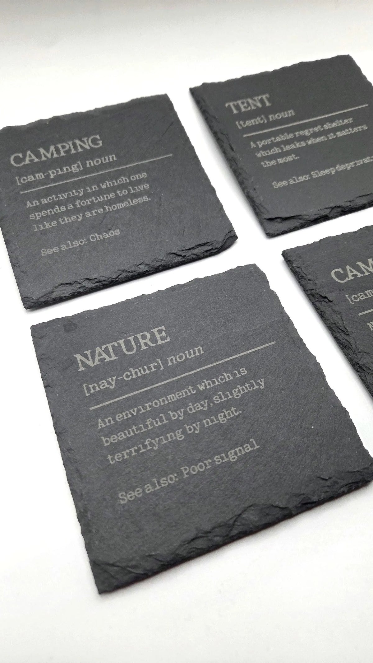 Camping Definitions Slate Coasters
