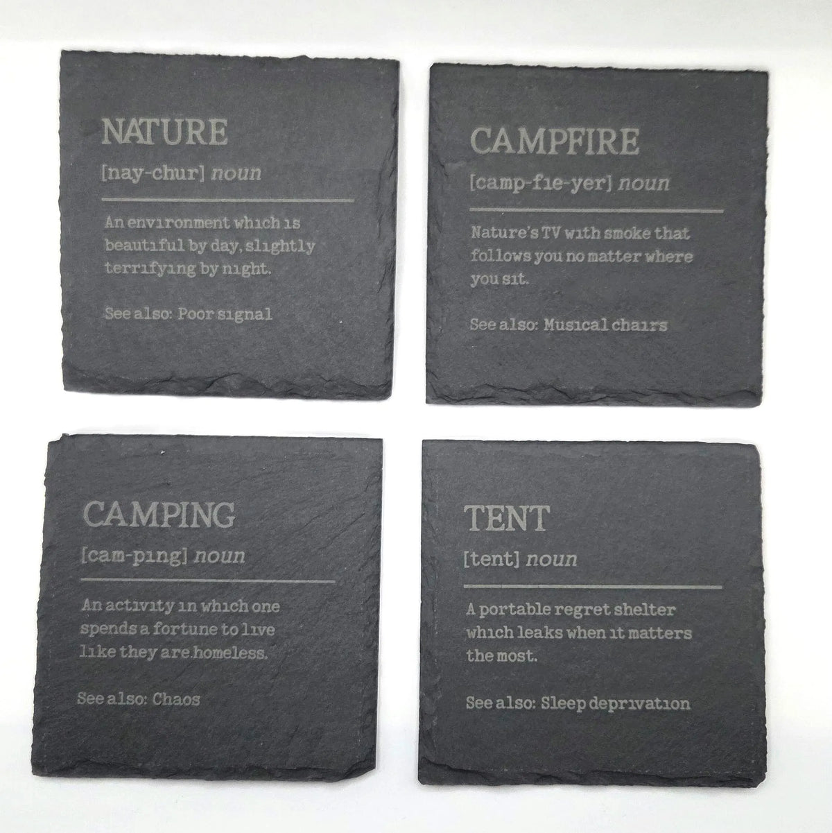Camping Definitions Slate Coasters