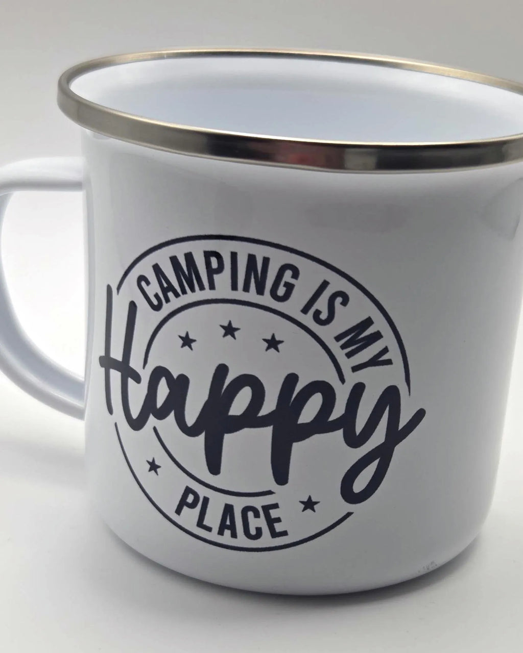 Camping Is My Happy Place - Enamel Mug and Slate Coaster Set