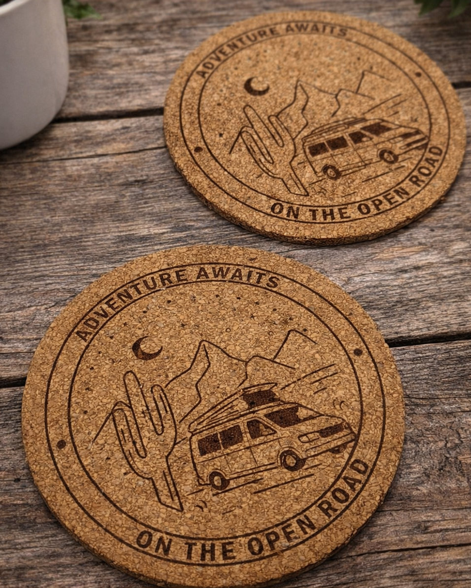 Adventure Awaits Cork Coaster Set