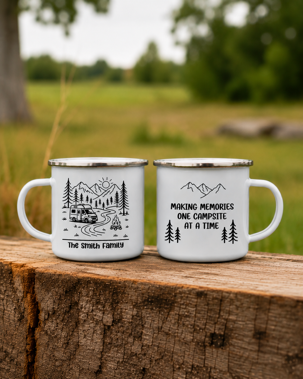 Personalised Making Memories Enamel Camping Mug