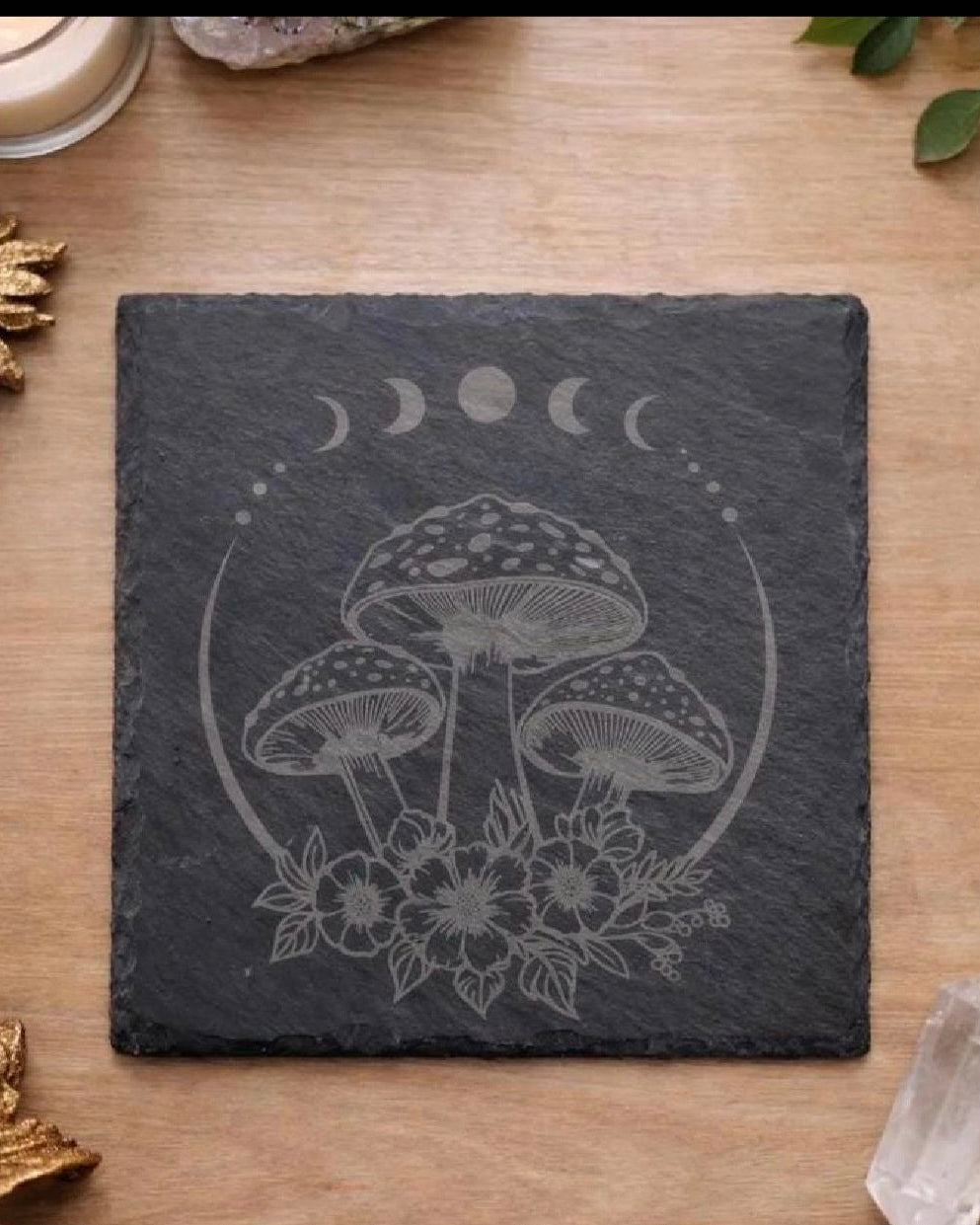 Celestial Mushroom Slate Coaster Set